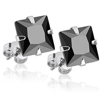 OPN1606 Ocelové náušnice - černé zirkony 6x6 mm