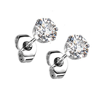 OPN1900-04 Ocelové náušnice - čiré zirkony 4 mm