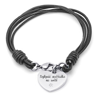 OPA2057 Perzonalizovaný kožený náramek se srdíčkem - černá