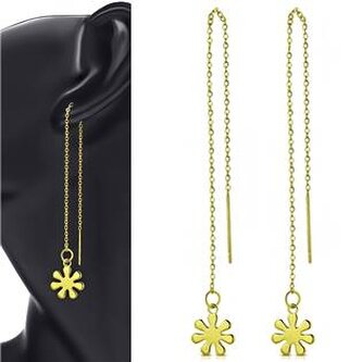 OPN1428-GD Provlékací zlacené ocelové náušnice s kytičkami - květiny