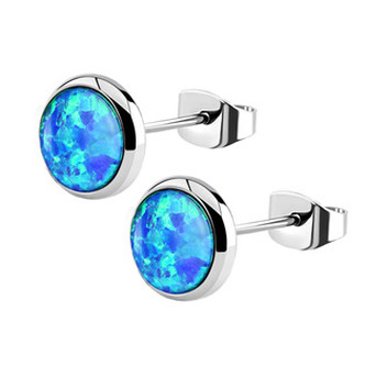 NB2-OP05 Ocelové náušnice s opálem 8 mm