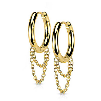 OPN1904-GD Zlacené ocelové náušnice se řetízky