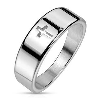 OPR0114-49 Ocelový prsten latinský kříž