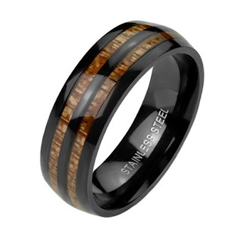 OPR1954-59 Ocelový prsten dekor dřevo