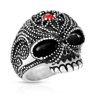 OPR0119-65 Ocelový motorkářský prsten - lebka