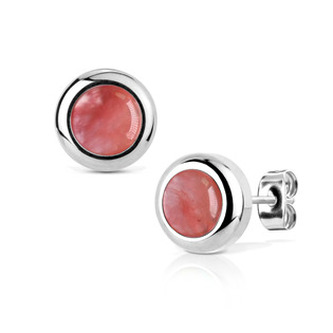 NB017-06 Ocelové náušnice Watermelone Quartz 6mm