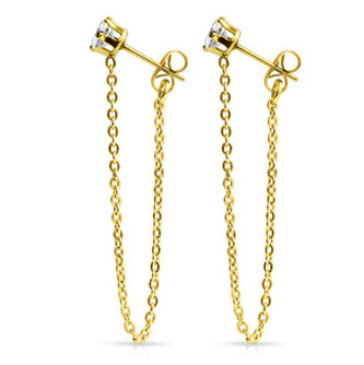 OPN1183-GD Ocelové náušnice řetízkové zlacené