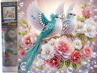 Diamantový obrázek ptáčci na květech 30 x 40 cm