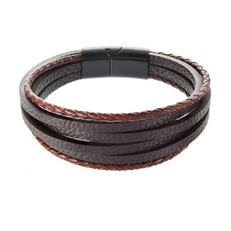 EG7513 Náramek pánský s koženkovými pásky - hnědá