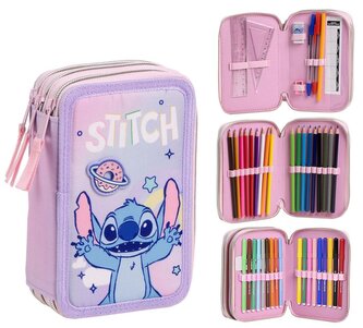 Školní trojdílné pouzdro Lilo & Stitch: Šťastný Stitch (13 x 20 x 7 cm)