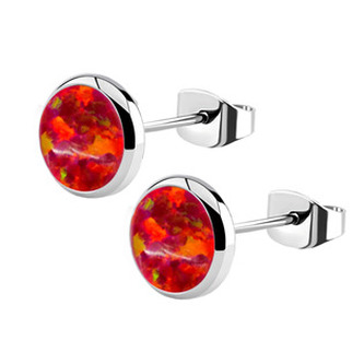 NB2-OP45 Ocelové náušnice s opálem 8 mm