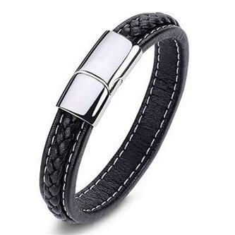 NR1167-17 Kožený prošívaný náramek černý