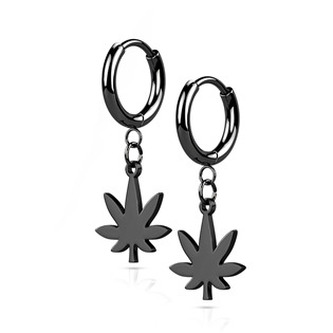 OPN1822-K Černé ocelové náušnice - list marihuany