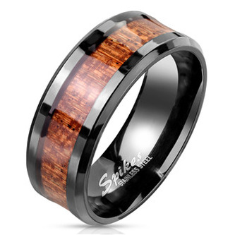 OPR1961-59 Pánský ocelový prsten dekor dřevo