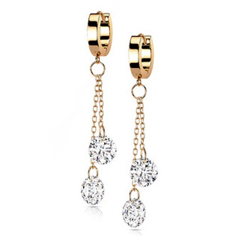 OPN1824-RD Zlacené ocelové náušnice s čirými kameny