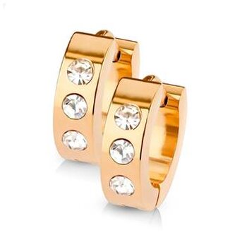 OPN1214-RD Ocelové náušnice - zlacené kroužky se zirkony