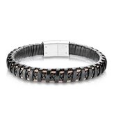 NR1221-20 Kožený náramek s ocelovou sponou, délka 20 cm - černá