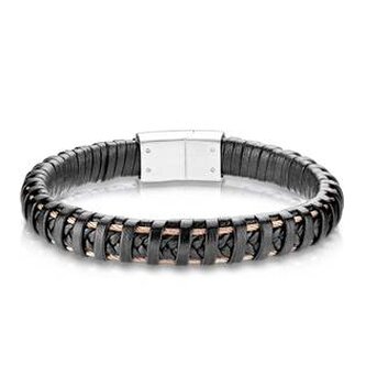 NR1221-20 Kožený náramek s ocelovou sponou, délka 20 cm - černá