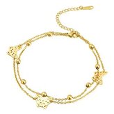 RN1135-GD Dvojitý ocelový náramek na nohu s motýlky