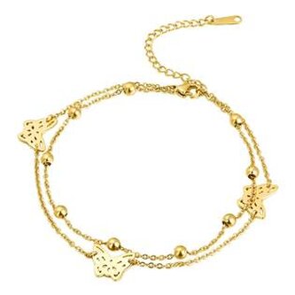 RN1135-GD Dvojitý ocelový náramek na nohu s motýlky