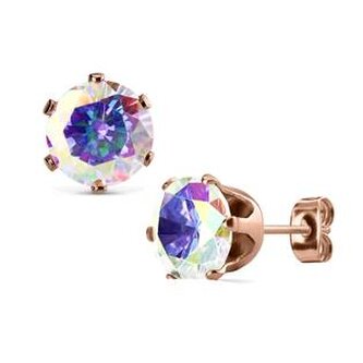 OPN1184-AB Zlacené ocelové náušnice - duhové zirkony