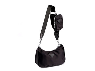 Kabelka nylonová 2v1 se stříbrným řetízkem 26x16 cm - 1 ks - černá