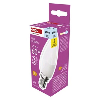 Emos LED žárovka Classic svíčka / E14 / 6,5 W (60 W) / 806 lm / studená bílá