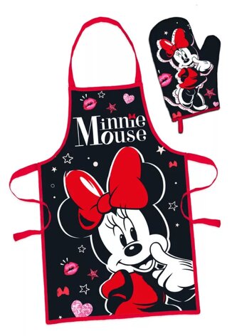 Dámská zástěra MINNIE set s rukavicí červenočerná
