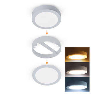 Solight LED mini panel koupelnový 2v1, 3CCT, podhledový/přisazený, 12W, 1020lm, IP54, stříbrná, kulatý