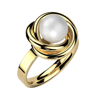 OPR1957-52 Zlacený ocelový prsten s perlou