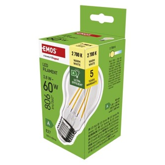 Emos LED žárovka Filament A60 A CLASS / E27 / 3,8 W (60 W) / 806 lm / teplá bílá