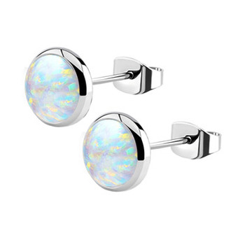 NB2-OP17 Ocelové náušnice s opálem 8 mm