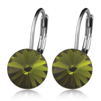 NBS08-OV Ocelové náušnice s krystaly Swarovski® OLIVINE