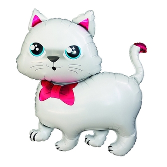 Foliový balonek kočička s růžovou mašlí - 95 x 87 cm