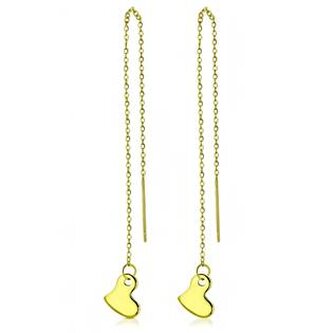 OPN1425-GD Provlékací zlacené ocelové náušnice se srdíčky - srdce