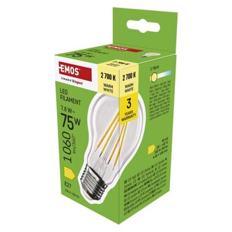 Emos LED žárovka Filament A60 / E27 / 7,8 W (75 W) / 1060 lm / teplá bílá