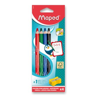 Smazatelná pastelka na školní tabulky Maped dry-erasable - 4 barvy + ořezávátko