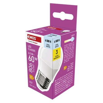 Emos LED žárovka Classic Mini Globe / E27 / 6,5 W (60 W) / 806 lm / studená bílá