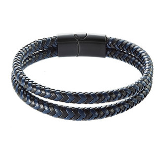 EG7516 Náramek pánský s koženkovými pásky a sponou na magnet - černá