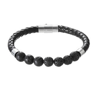 EG1703-22 Náramek pánský koženka a lávové korálky