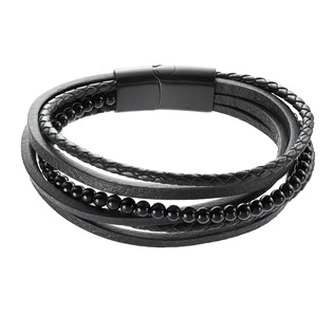 EG7508 Náramek pánský koženka a černé korálky