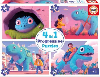 EDUCA Puzzle Přátelští dinosauři 4v1 (20,40,60,80 dílků)