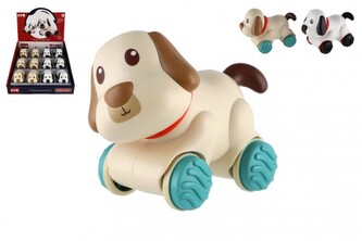 Pes/Pejsek jezdící plast 11x9cm na zpětné natažení 2 barvy 12ks v boxu