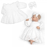 Sukničkobody s volánkem + čelenka Laura, dl. rukáv, Madeira, 2D sada, bílé; 56/62 (0-3m)