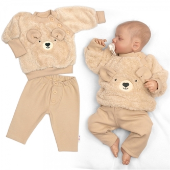 Rostoucí chlupáčková mikina a kalhoty Medvídek, 2D béžová; 56/62 (0-3m)