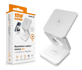 Bezdrátová nabíjecí stanice ALIGATOR 3v1 15W, bílá