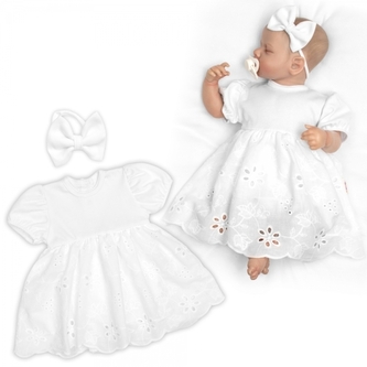 Rostoucí sukničkobody LUISA + čelenka, kr. rukáv, bavlna/madeira, 2D sada, bílé; 56/62 (0-3m)