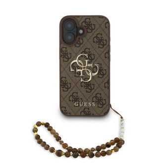 Guess PU 4G Metal Logo Strap Zadní Kryt pro iPhone 16 Brown