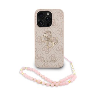 Guess PU 4G Metal Logo Strap Zadní Kryt pro iPhone 15 Pro Pink