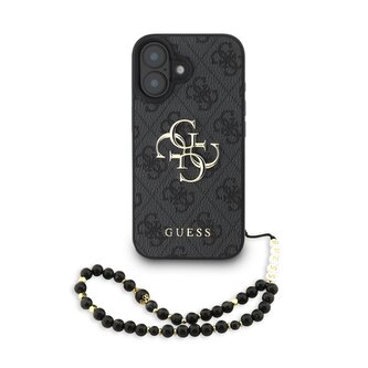 Guess PU 4G Metal Logo Strap Zadní Kryt pro iPhone 16 Black